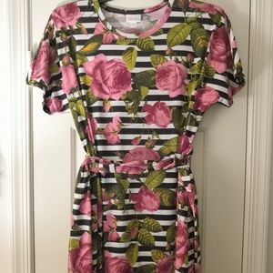 XL LuLaRoe Marly Belted Dress Unicorn FloralStripe
